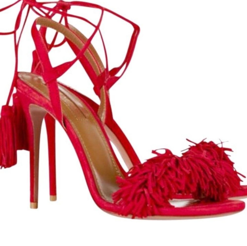 Aquazzura Wild Thing Fringe Tassel Suede Sandals